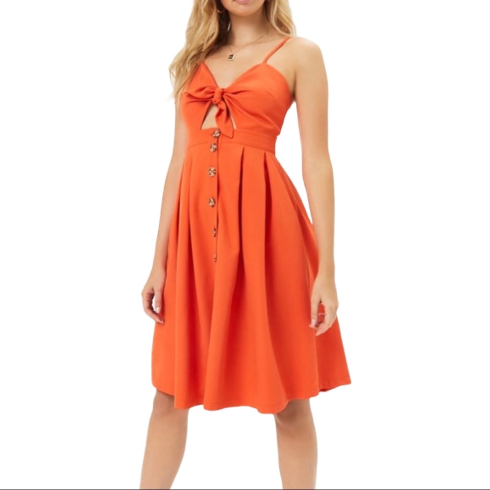 Forever 21 Bright Orange Bow Mini Dress
